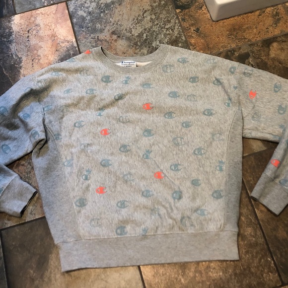 Champion Grey All Over Reverse Weave Sweatshirt - Picture 1 of 4